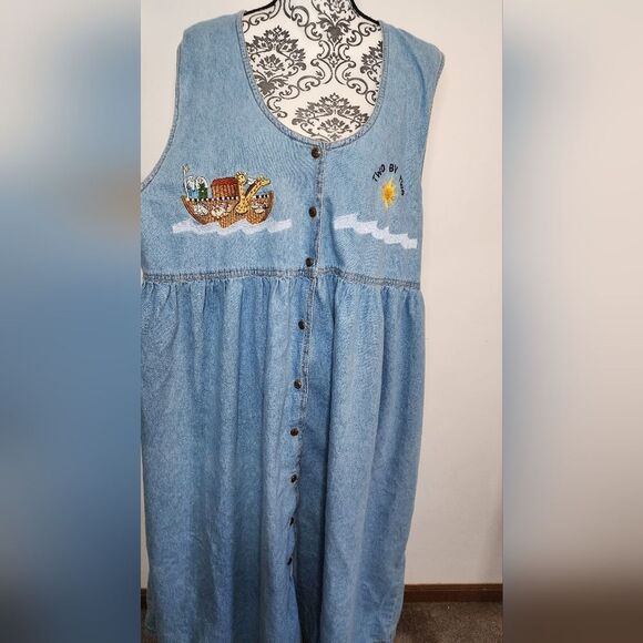 Vintage Denim Noah's Ark Button Down Dress size 20 - Picture 2 of 6